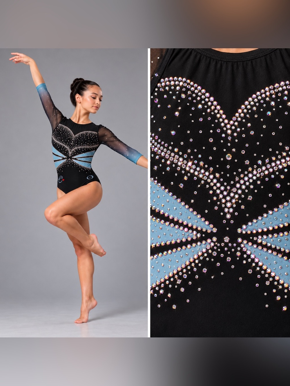 Ozone gymnastics blue ombre stoned illusion collectible custom leotard 3/4 YL